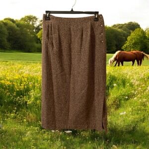 VTG Orvis Brown Tweed Skirt‎ Midi 12 USA Wool Mohair English Countryside NWT